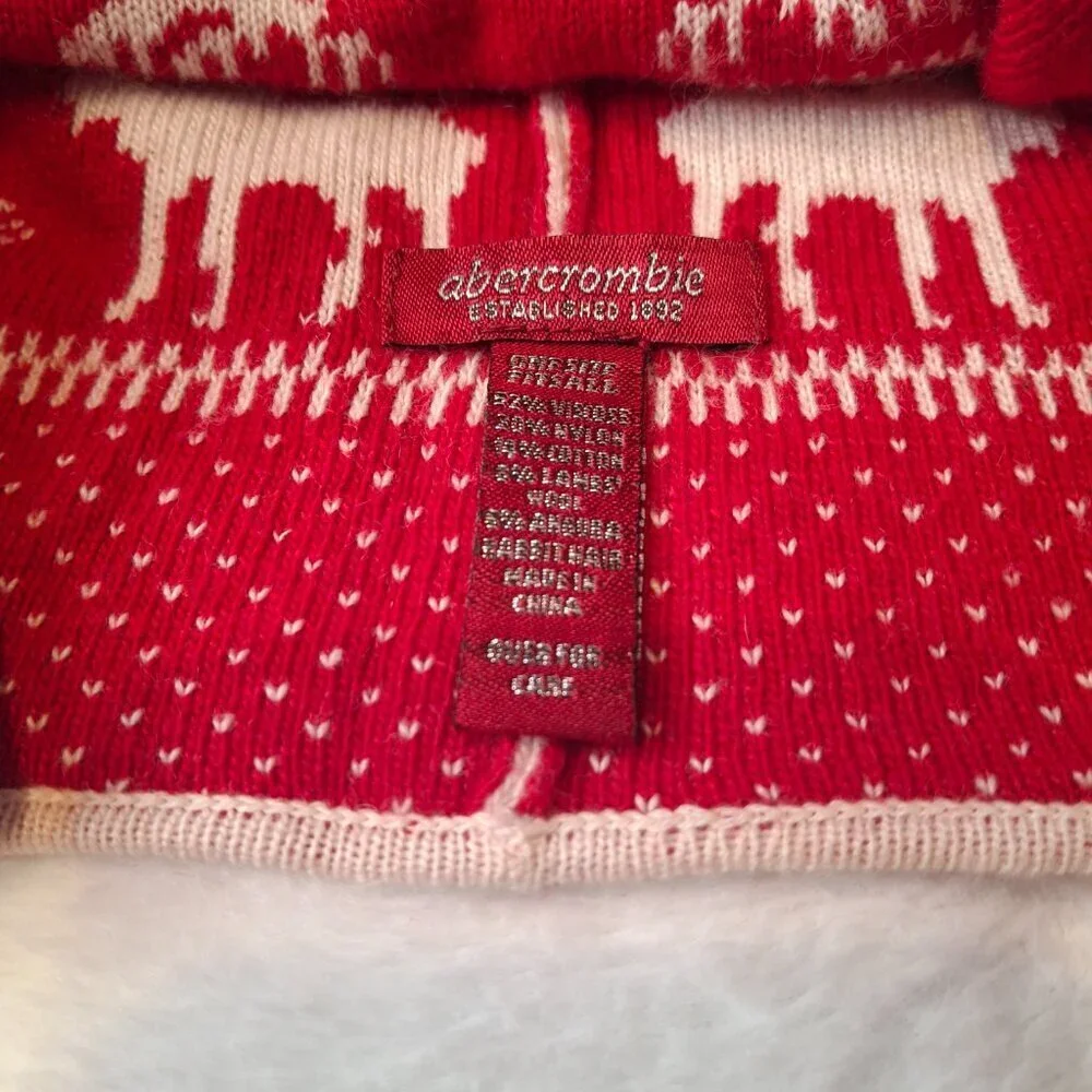 Abercrombie & Fitch Earflap Beanie Sz O/S Moose Wool Blend Pom Pom Fair Isle